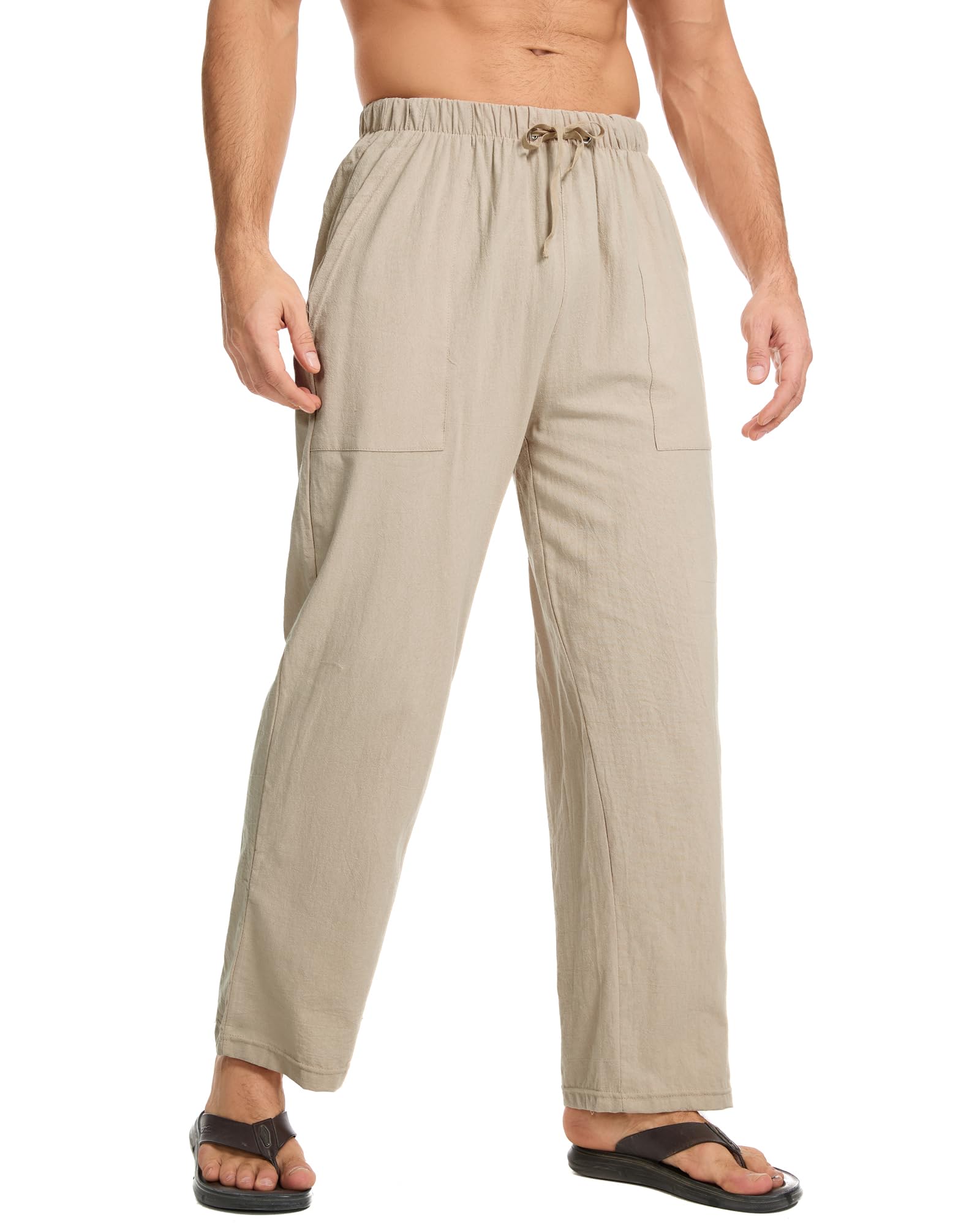 Cegerne Pantaloni di Lino da Uomo Pantaloni Estivi Lunghi Leggeri Medievale vestibilità Ampia Casual Pantaloni Casual Spiaggia