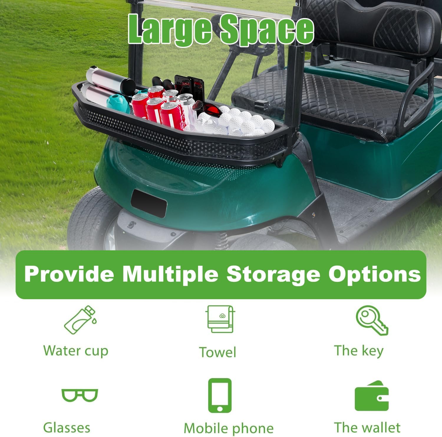 10L0L Golf Cart Front Cargo Basket for EZGO TXT/RXV、Club Car DS/Precedent、Yamaha G22/G29 - Heavy-Duty Steel Mesh Storage Rack, Gas/Electric Compatible