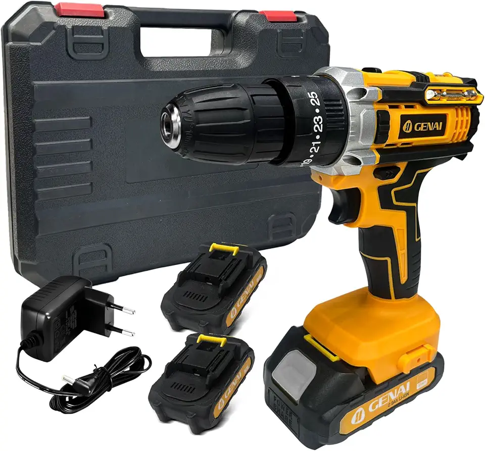 Furadeira de Parafusadeira Parafusaadeira e Furadeira Portatil Sem Fio Impacto Baterias 21V 2 Bateria 110V/220V FBA