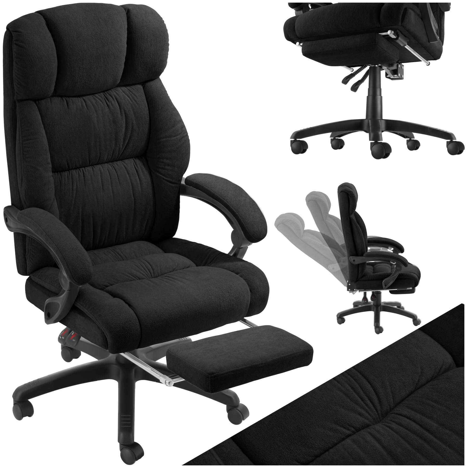 tectake® Silla Oficina Ergonomica con Reposapiés Desplegable, Mobiliario de Oficina, Reposabrazos Ajustables, Sillas Oficina, Sillón, Silla Escritorio, Sillas Escritorio - Negro