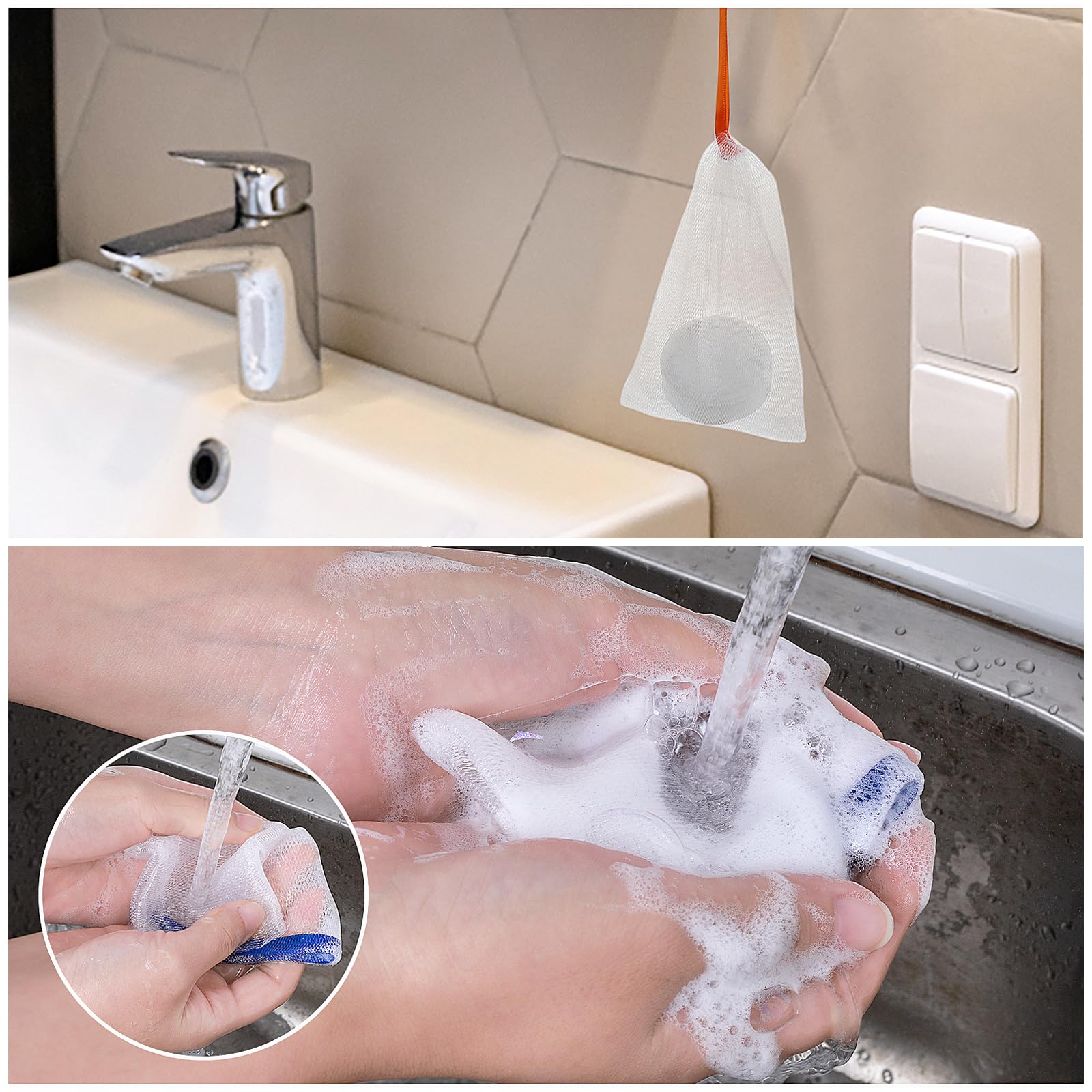 Sibba 20 pezzi in nylon per la pulizia del viso, rete di schiuma per bolle di sapone, sacchetti a rete con schiuma a bolle, per la pulizia del viso, accessori per la pulizia del viso (scelta casuale