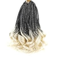 Vista 41 de Cabello de ganchillo con rizos franceses, trenzas de cabello de ganchillo con puntas rizadas, 14 pulgadas, preenlazadas, trenzas de caja tipo diosa