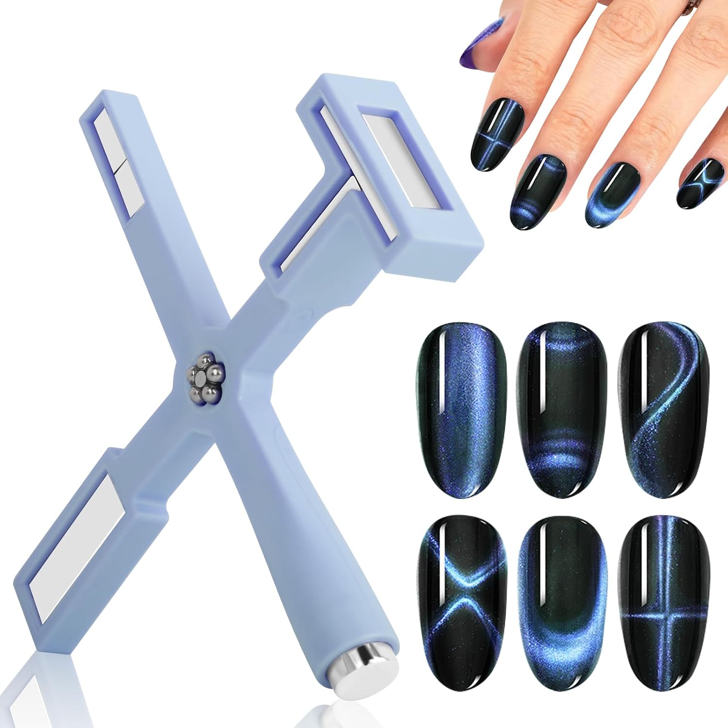 Nail Magnet Set, Upgraded 5 in 1 Multi-Function Nail Magnet Pens with Silicone Protective Case, Magnetic Nail Polish Magnet Wand for Nails Cat Eye Nail Design Tools Nail Art Accessories