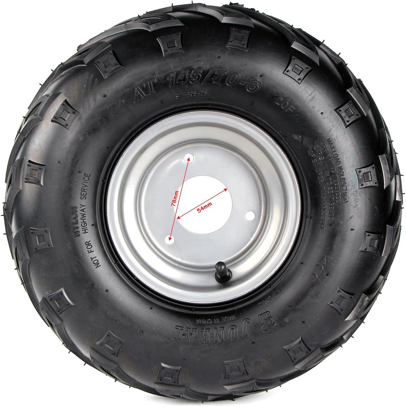 145/70-6 Wheels,145 70-6 ATV Wheels for Quad ATV Go Kart Tubeless Tyres Kazuma Roketa 110cc Motovox MBX10 MBX11 MBX12 RT100 (Silver)