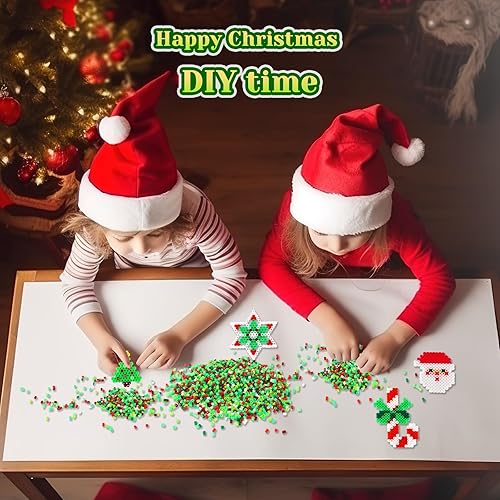 Miniatura 5 de AUGSUN Cuentas fusibles, 1500 cuentas de Navidad para manualidades, color rojo, verde, blanco, surtido, cuentas fusibles para manualidades,