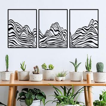 Pduoduo Modern minimalist line metal mountain wall art decor,Abstract mountain range home decor,Mountain rustic metal hanging signW53inch,H23.6inch