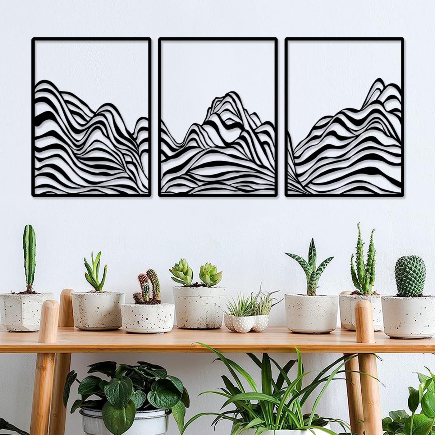 Pduoduo Moderno minimalista línea de metal de montaña decoración de arte de la pared, la decoración del hogar abstracto cordillera, Montaña rústica de metal colgante signo (W: 53inch, H: 23.6inch)