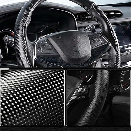 Miniatura 6 de Funda para volante de fibra de carbono, protector segmentado seguro y antideslizante, accesorio duradero y fácil de instalar para volantes de ajuste