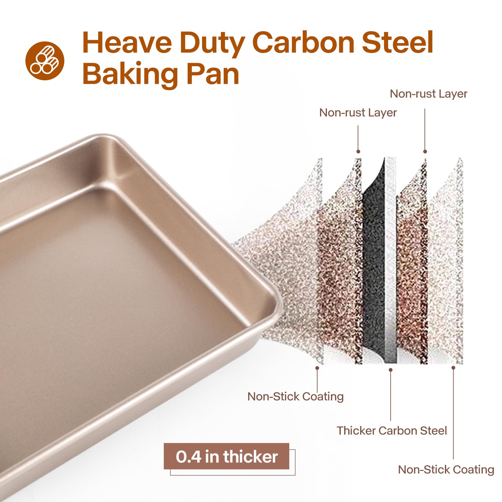 Tiefes Backformen-Set, 3-teilig, rechteckig, für Kuchen und Bräter, goldfarben | Tiefe Backformen, 3er-Set, 2,9/11/33 cm, antihaftbeschichtet, stapelbar, tiefes Ofenblech, robustes Backgeschirr für Brownies