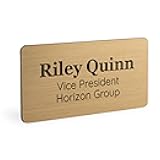 Custom Name Tag - Engraved Name Badge with Pin or Magnetic Backing, 16 Colors, 6 Fonts, and 2 Sizes to Choose from (Gold w/Black Letters, 1.5