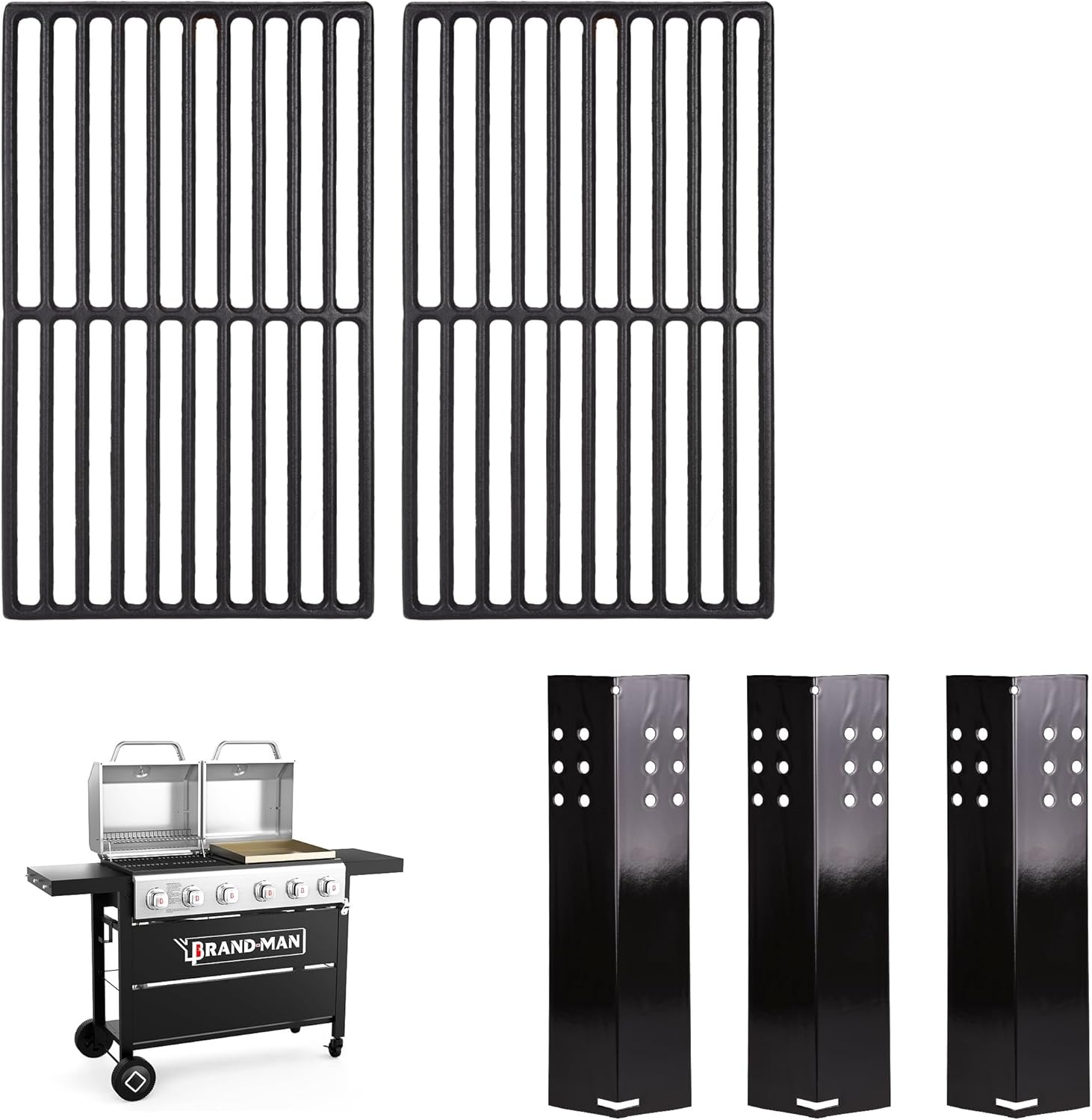 BRANDMAN GRILLS SINCE 1987 Grill Grate for Brand-Man Hoss Series - 2 Cast Iron Replacement Grate & 3 Flame Tamer - Durable, Easy to Use
