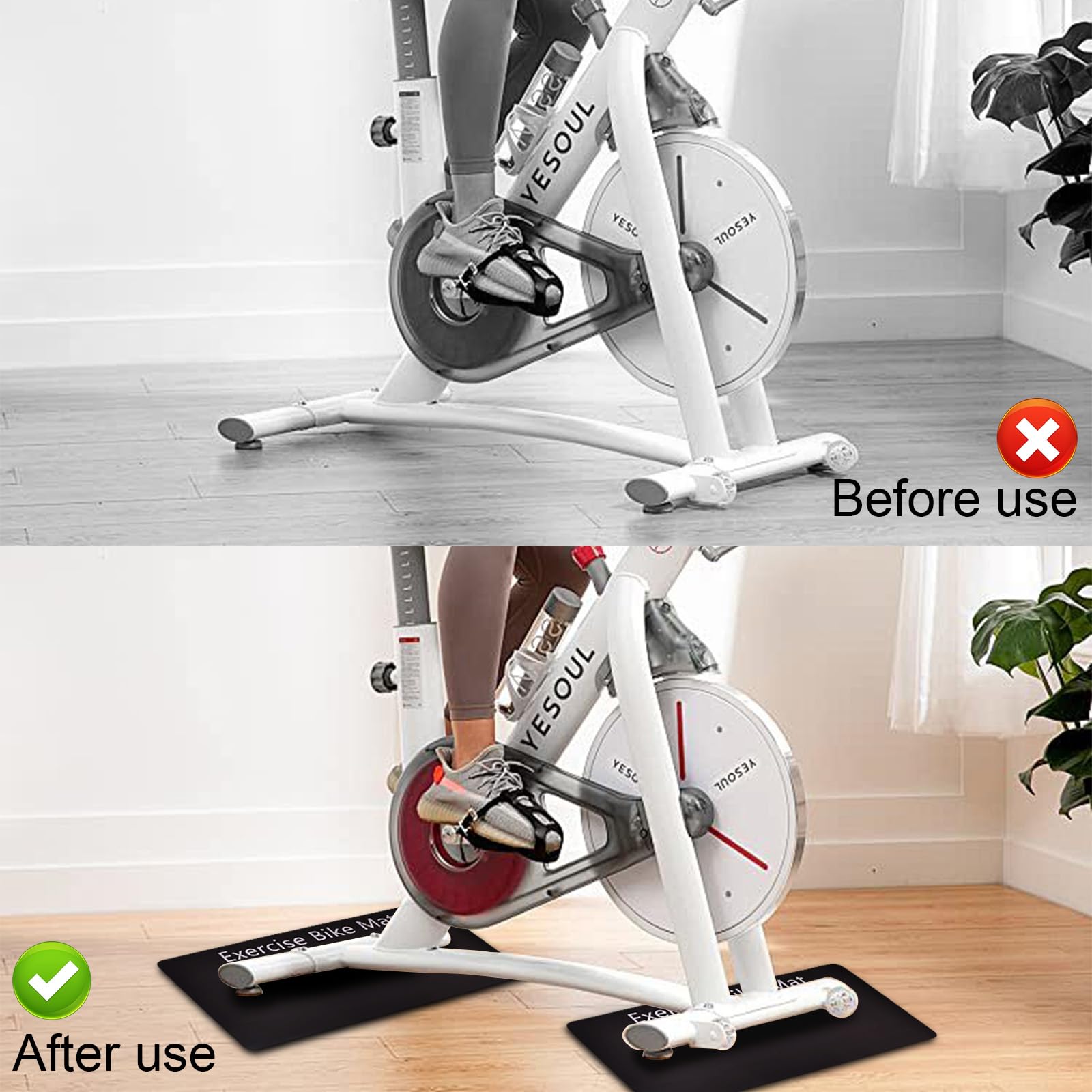2 tappetini di protezione per pavimenti per attrezzature da fitness, cyclette, antiscivolo, per Peloton, tappetino protettivo antiurto per tapis roulant, tappetino fitness, 60 x 30 cm