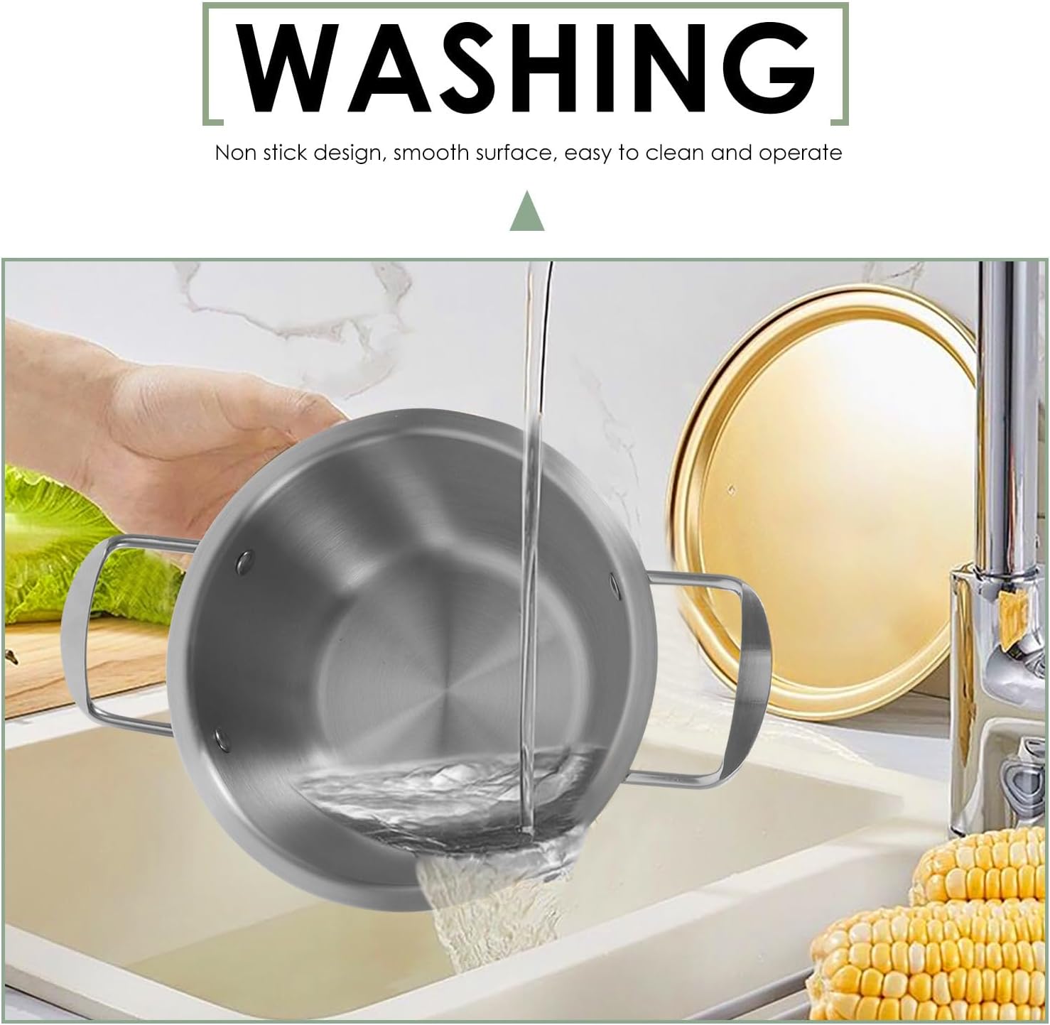 Small Hot Pot Stainless Steel with Double Handles for Noodles