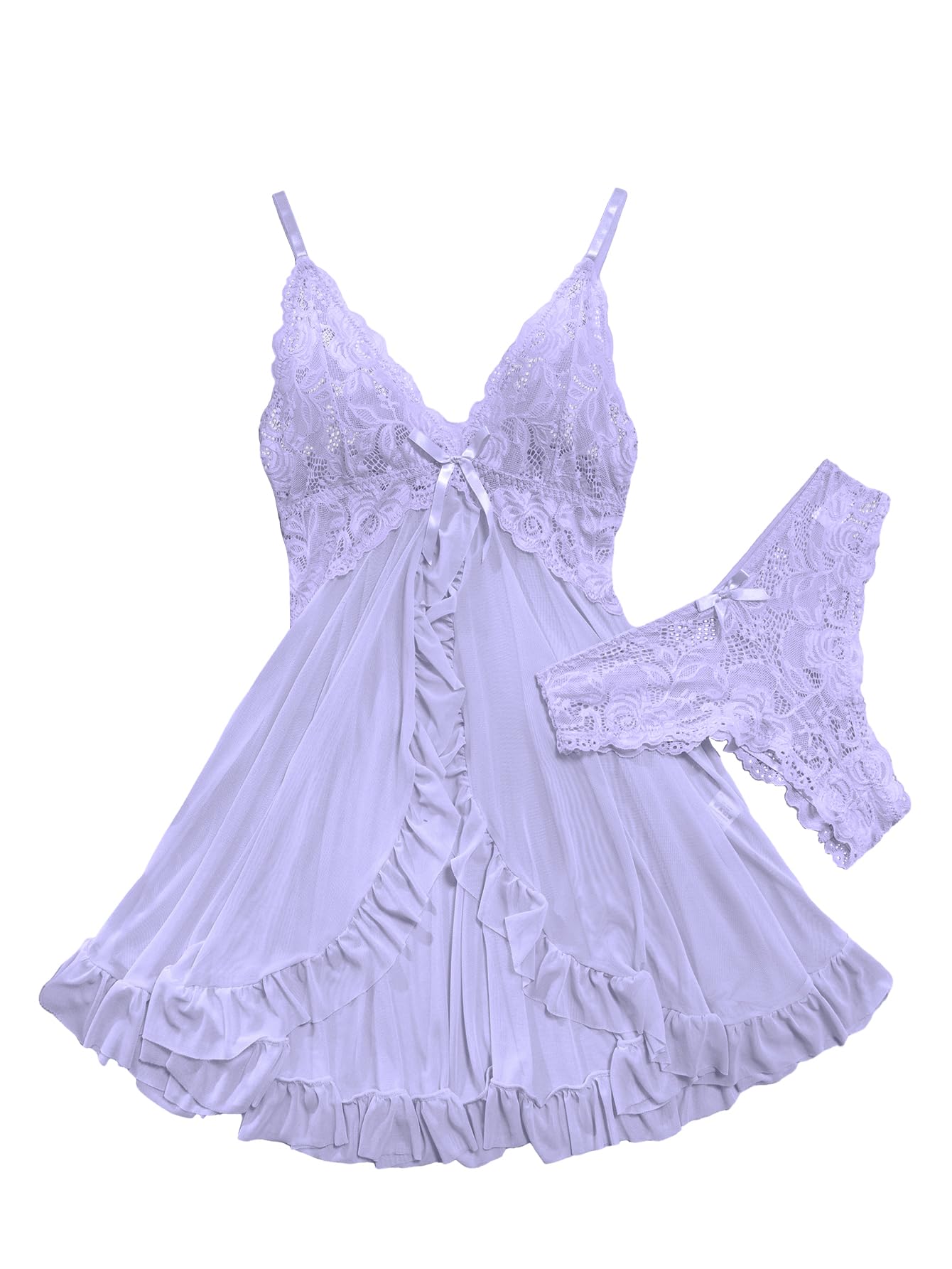 Foxiny Sexy Lingerie Dress 2pcs Women Night Gown with Thong 3XS-6XL