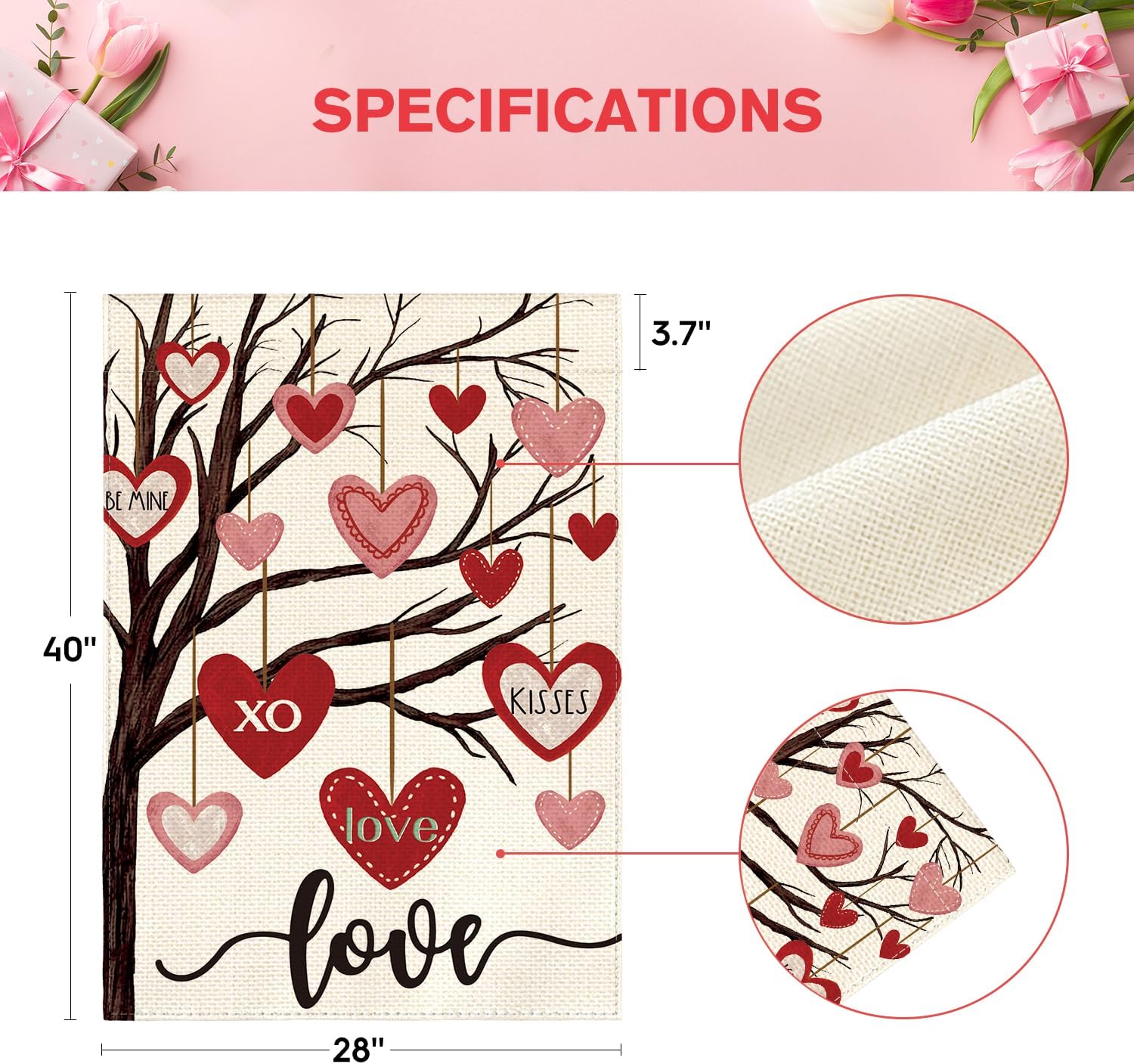 AVOIN colorlife Valentines Day House Flag 28x40 Inch Double Sided Outside, Love Heart Tree Rustic Anniversary Wedding Yard Outdoor Flag - Image 5