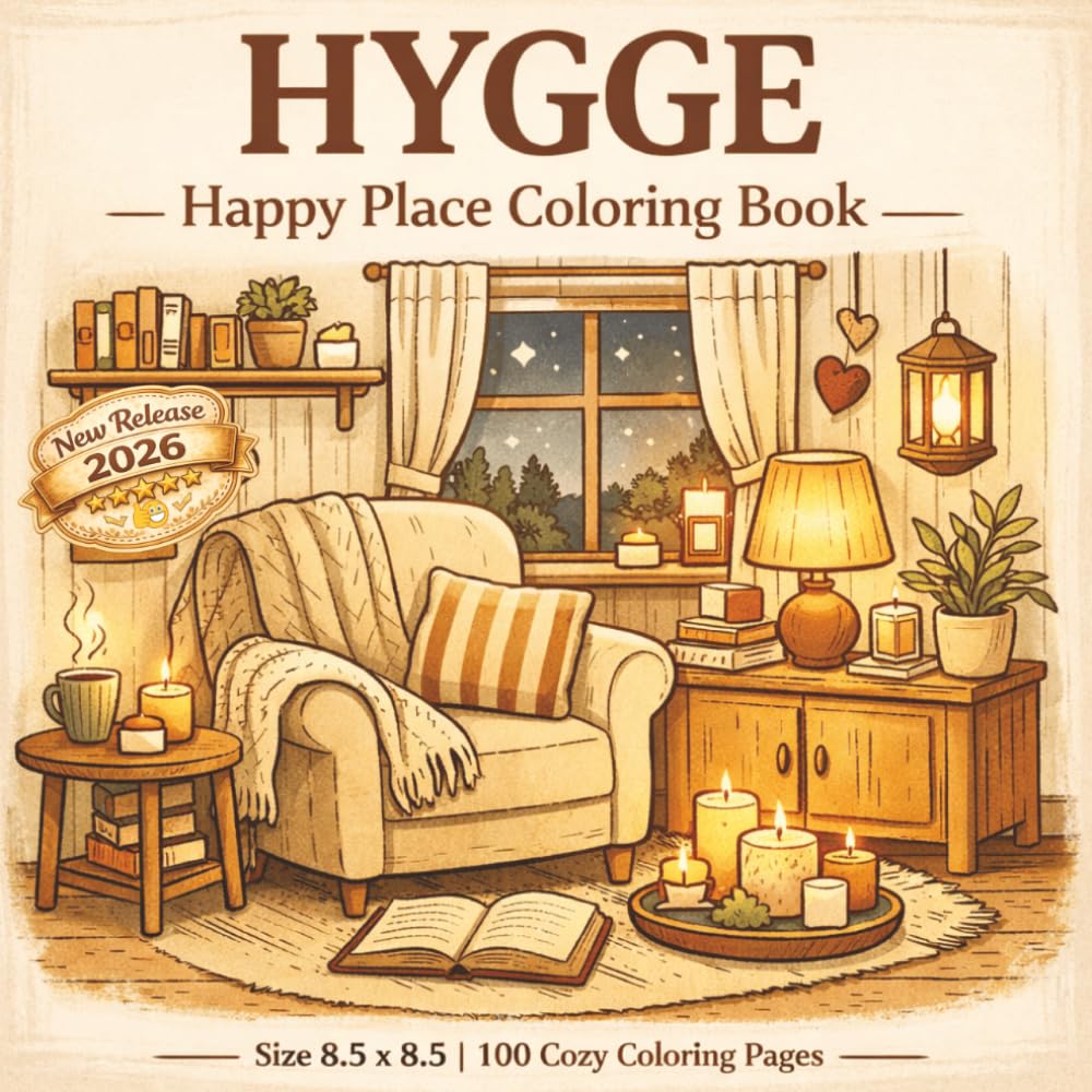 HYGGE Happy Place Coloring Book: A Cozy and Calming Coloring Experience Filled with Warm Homes, Peaceful Moments, Simple Joys, and Comforting Designs ... Stress Relief, and Mindful Creativity...