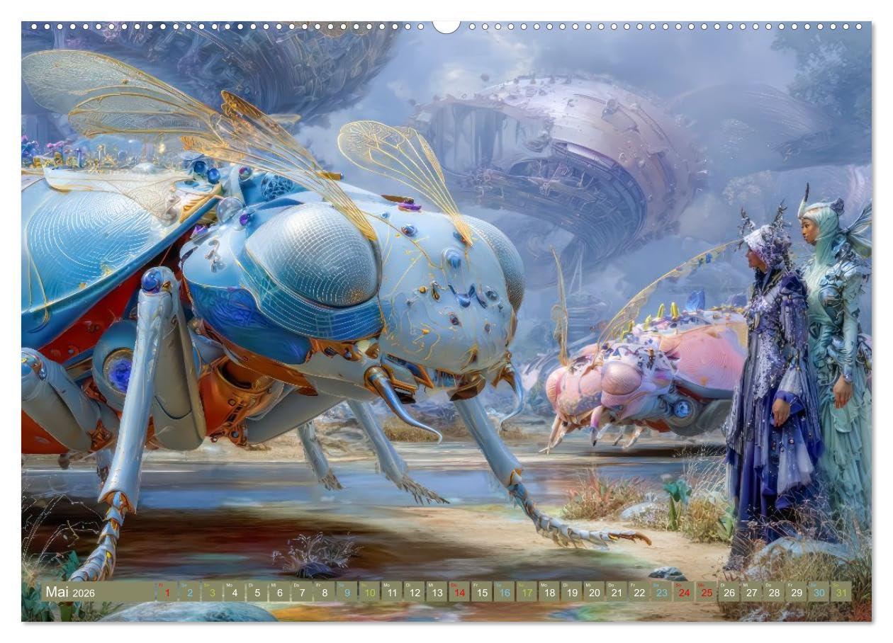 Insektenplanet - Surrealer Science-Fiction (hochwertiger Premium Wandkalender 2026 DIN A2 quer), Kunstdruck in Hochglanz: Gigantisch große surreale Insekten (CALVENDO Spass)