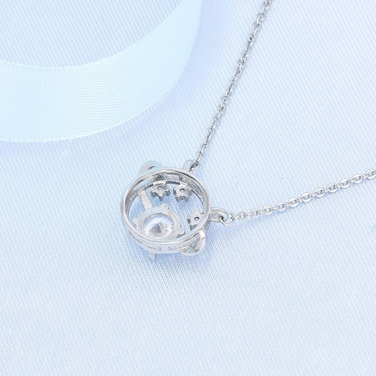 Colgante Collar Oro Blanco Mujer 9K / 14K / 18K, Planeta y Estrella con Diamante Creado y Moissanita, Colgante de Plata de Mujer