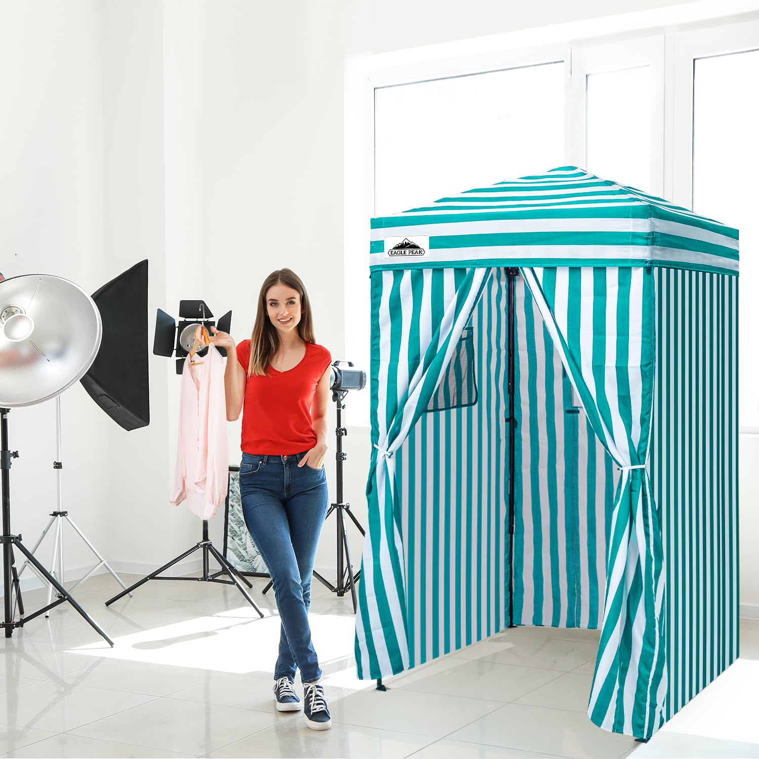 EAGLE PEAK Flex - Tettoia pop-up ultra compatta, 1,2 x 1,2 m, riparo dal sole, spogliatoio, baldacchino portatile per piscina, servizi fotografici alla moda o campeggio, bianco/azzurro
