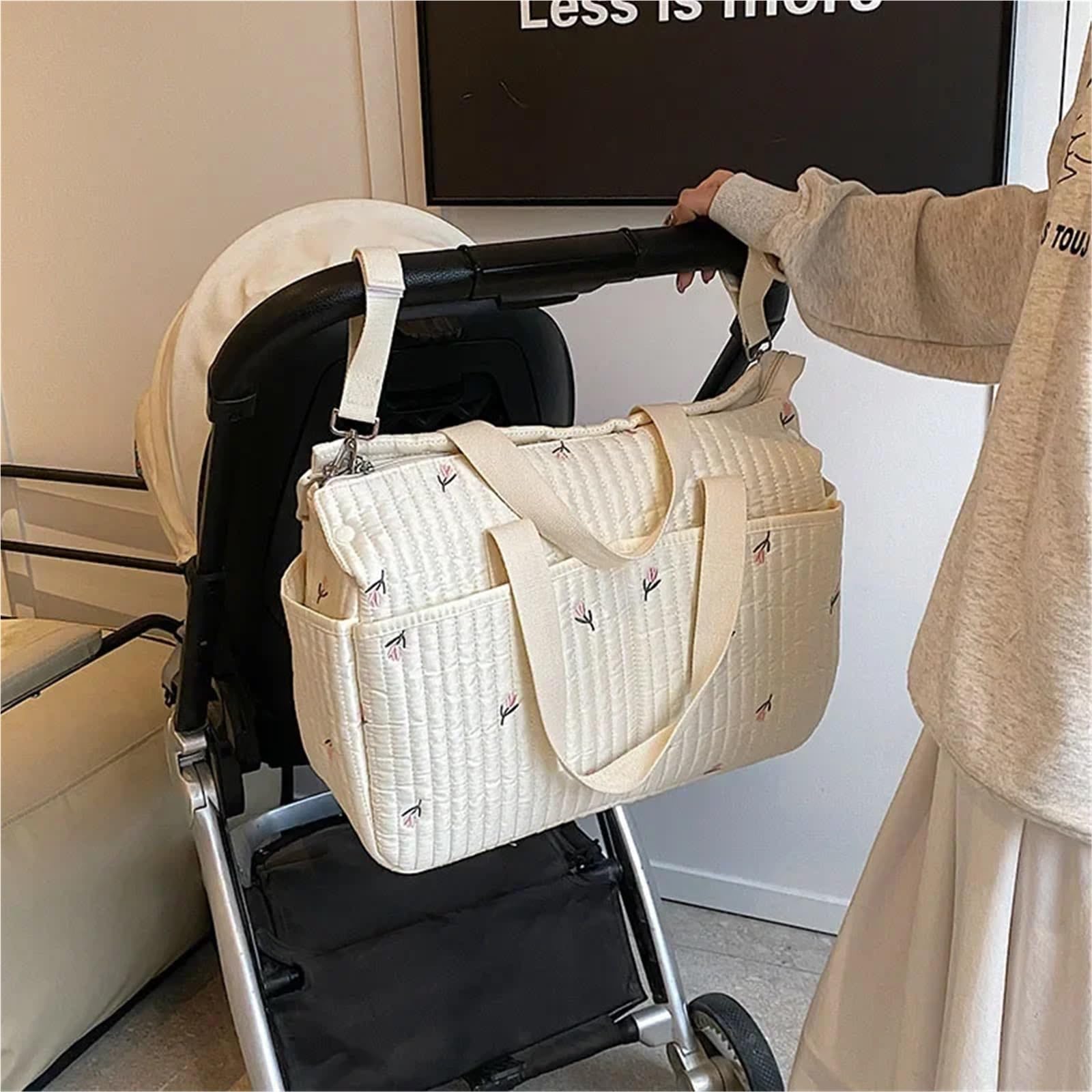 Wickeltasche Kinderwagen Tragbare Mama-Tasche, Handtasche mit hohem Fassungsvermögen, bestickte Bären-Mutter- und Kinder-Handtasche, Kinder-Flaschenwindel, Kinder-Kinderwagen-Tasche(Floral)