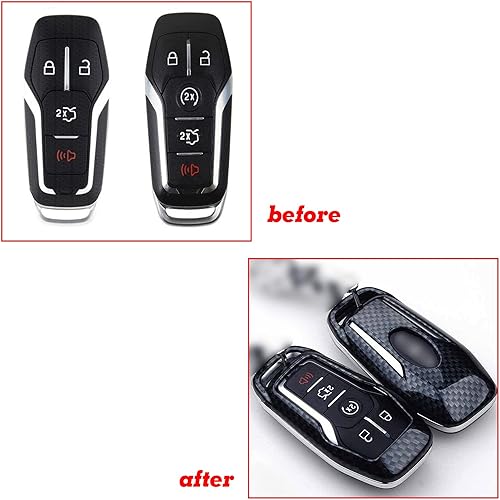 Miniatura 5 de Xotic Tech - Carcasa para llavero con diseño de fibra de carbono, color negro brillante, compatible con Ford Fusion Mustang F-150 Raptor F250