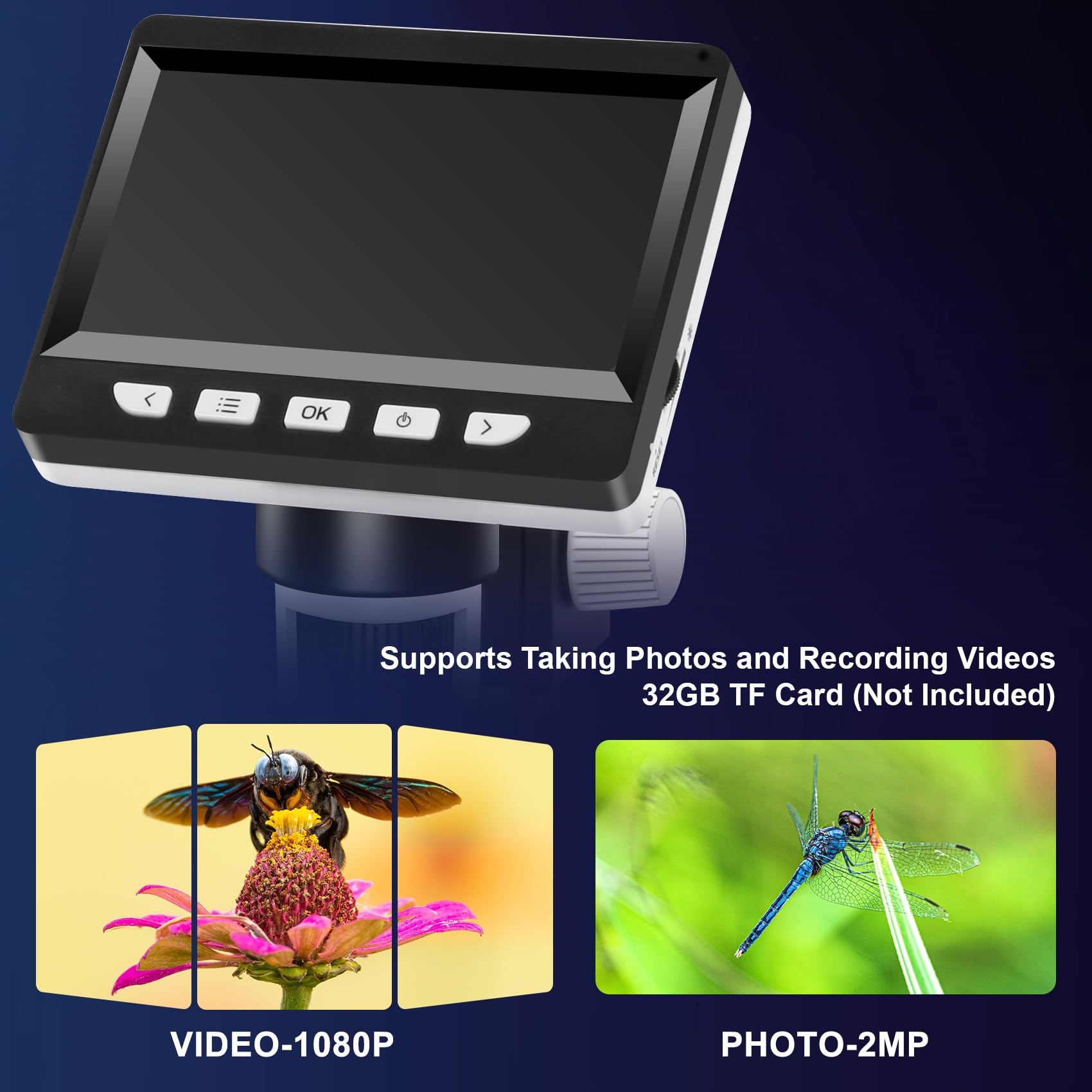 Listone Mikroskop, LCD Digital Mikroskop,4,3-Zoll USB Mikroskop mit 8 einstellbaren LED-Licht,50X-1000X Auflösung,PC-Ansicht,Kompatibel mit MacOS Windows