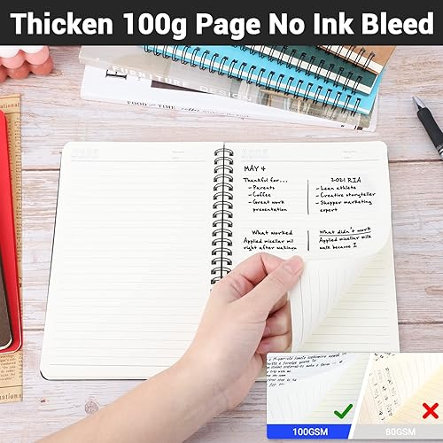 Miniatura 16 de EUSOAR Cuaderno de espiral con rayas universitarias, paquete de 3 cuadernos negros A5 de 5.5 x 8.3 pulgadas, tapa dura gruesa, 160 páginas/80 hojas