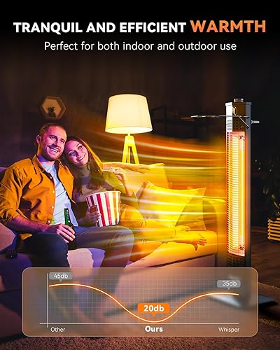 Miniatura 3 de Calentador de patio para uso en exteriores, infrarrojo de 1500 W, calentador de torre portátil de 36 pulgadas, 3 niveles, IPX5 impermeable,