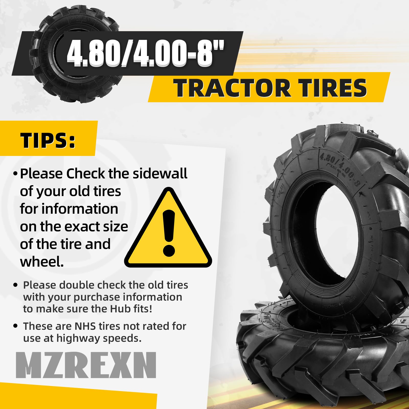MZREXN 2 neumáticos de 4.80/4.00-8, 4.80 x 4.0-8 pulgadas, cortacésped sin cámara, 4PR 4.80-8 4.00-8 de repuesto para remolque de jardín, tractor, carrito de golf, ATV, ruedas de carrito de jardín