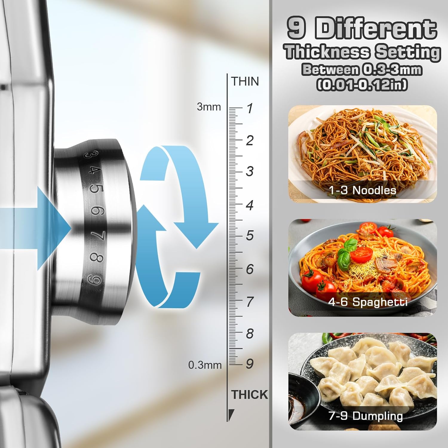 Sailnovo Pasta Machine Pasta Maker, 180 Aluminum Alloy Manual Pasta Roller with 9 Adjustable Thickness Settings and 2 Cutter, Perfect for Spaghetti, Fettuccini, Lasagna, or Dumpling Skins, Gift 3 71d5YPdRPCL. AC SL1500