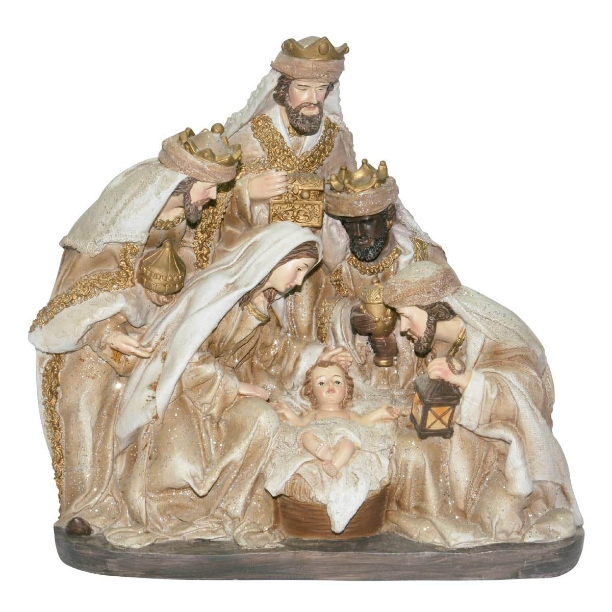 Figura Decorativa Religiosa de Resina Nacimiento con Reyes Magos. Adornos y Esculturas. Belenes. Decoración Hogar. Regalos Originales. Navidad y Reyes. 26 x 11 x 25 cm.