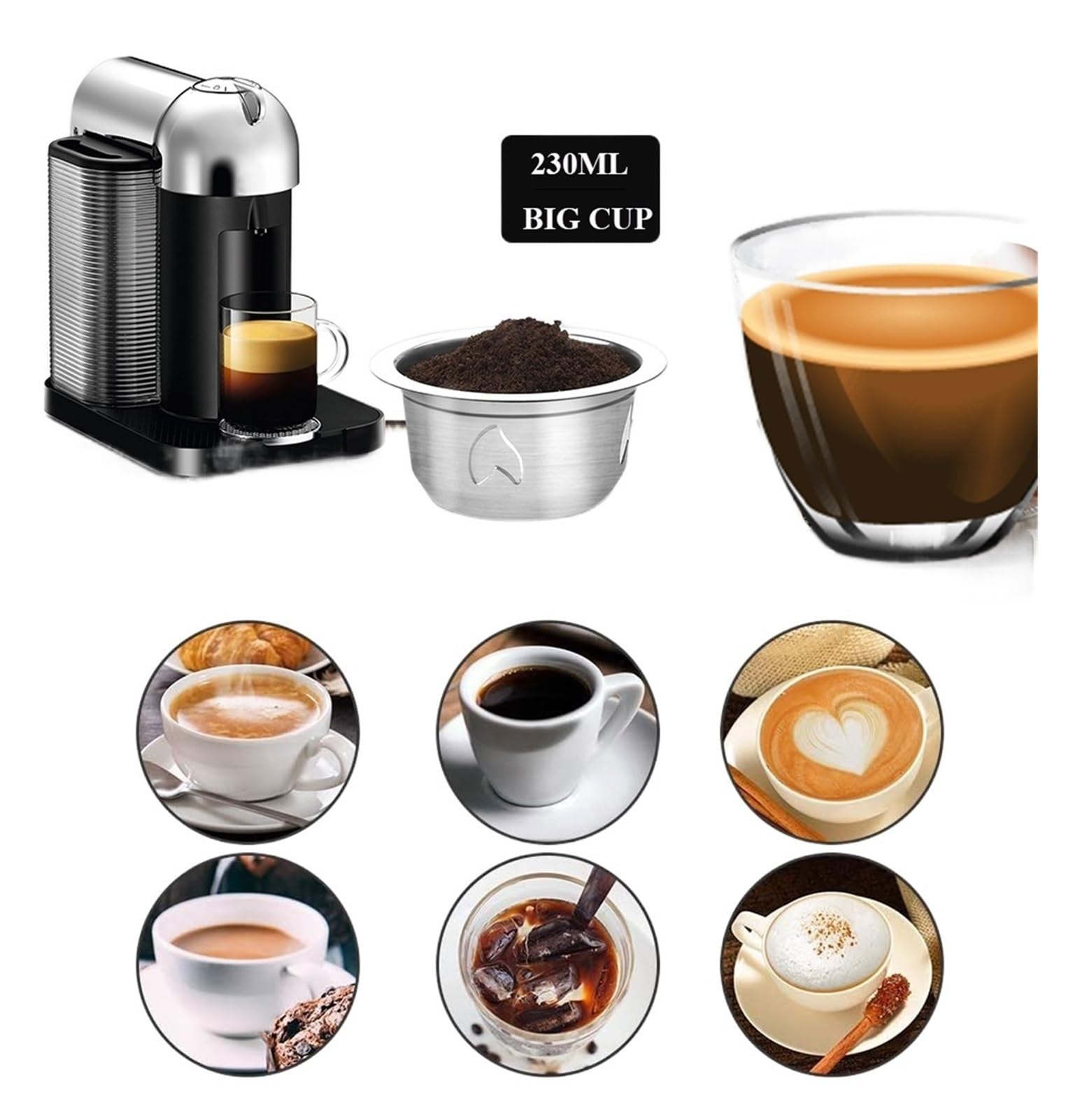 INEOUT Taza Grande Reutilizable De Acero Stianless Compatible con El Filtro De Cápsula De Café Nespresso Vertuo (Color : Violet, Size : 150ml)