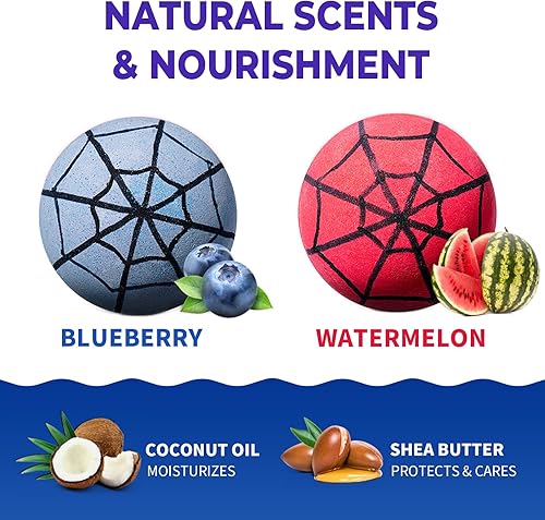 Miniatura 3 de Bombas de baño con sorpresa en el interior, 6 bombas de baño de burbujas orgánicas pintadas en patrón de red, grandes gaseosos naturales