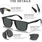 CARFIA Lunettes de soleil polarisés rétro pour hommes UV Protection Cadre en acétate fabriqué à la main Fashion Cool Sun Glaces CA53572