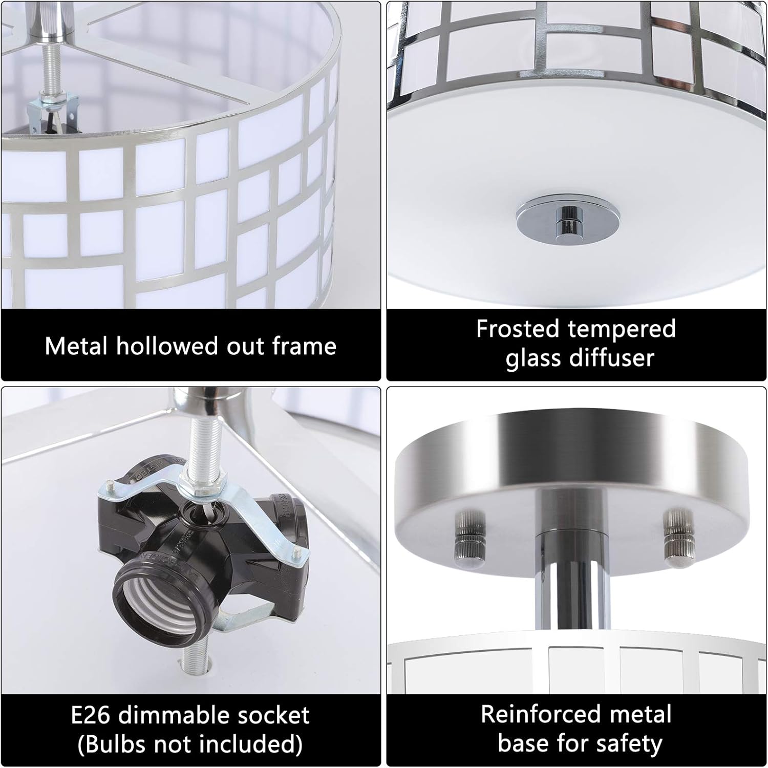 80% Off Discount Ganiude Modern 3-Lights Semi Flush Mount Light Fixture,Close to Ceiling Light with Silver Finished Metal Drum Shade,Pendant Kitchen Light for Bedroom,Living Room,Dining Room,Hallway,Entry,Foyer