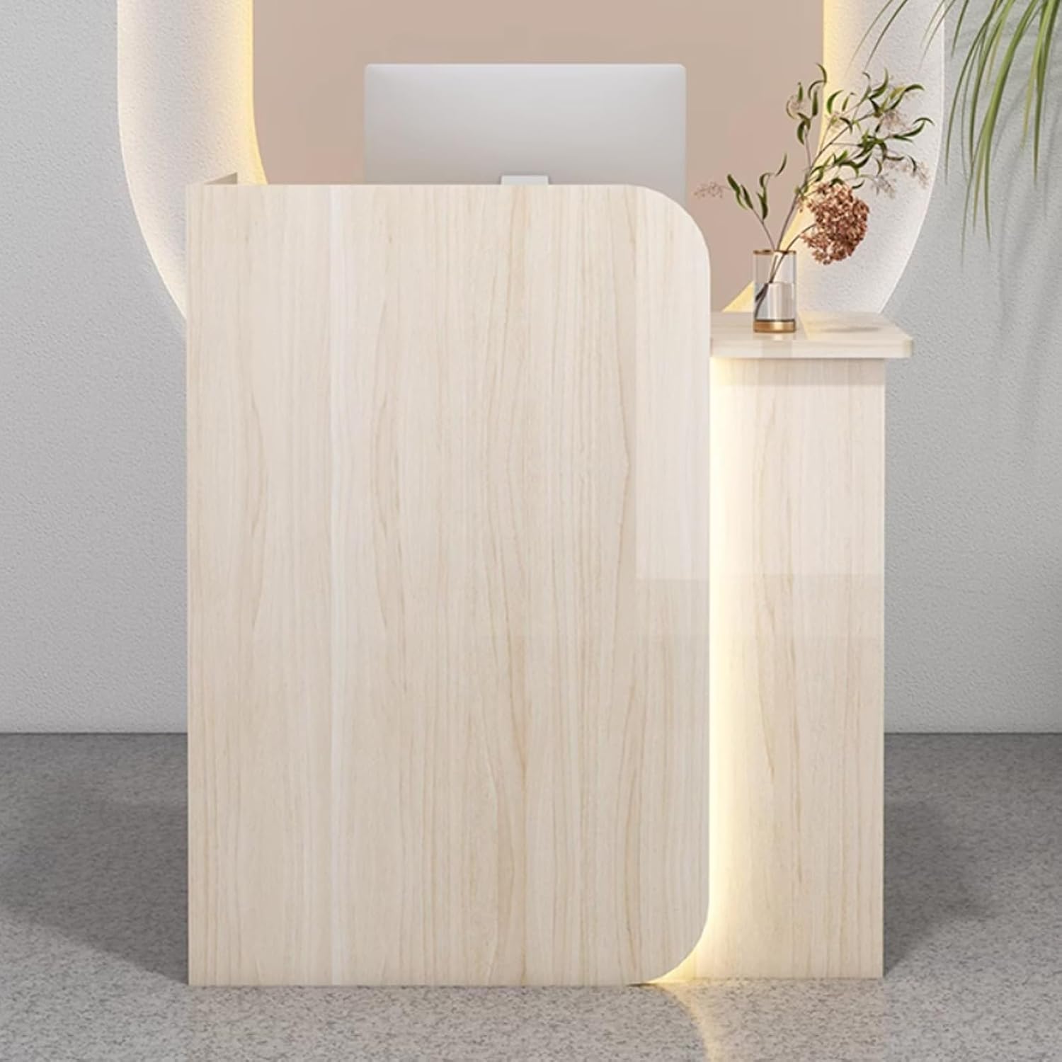 Reception Desk，Checkout Counter, Retail Counter for Cashier Counters with Lockable Drawer Storage，Front Desk Reception Counter, Office Receptionist Desk with Drawers,Easy to Assemble Front De