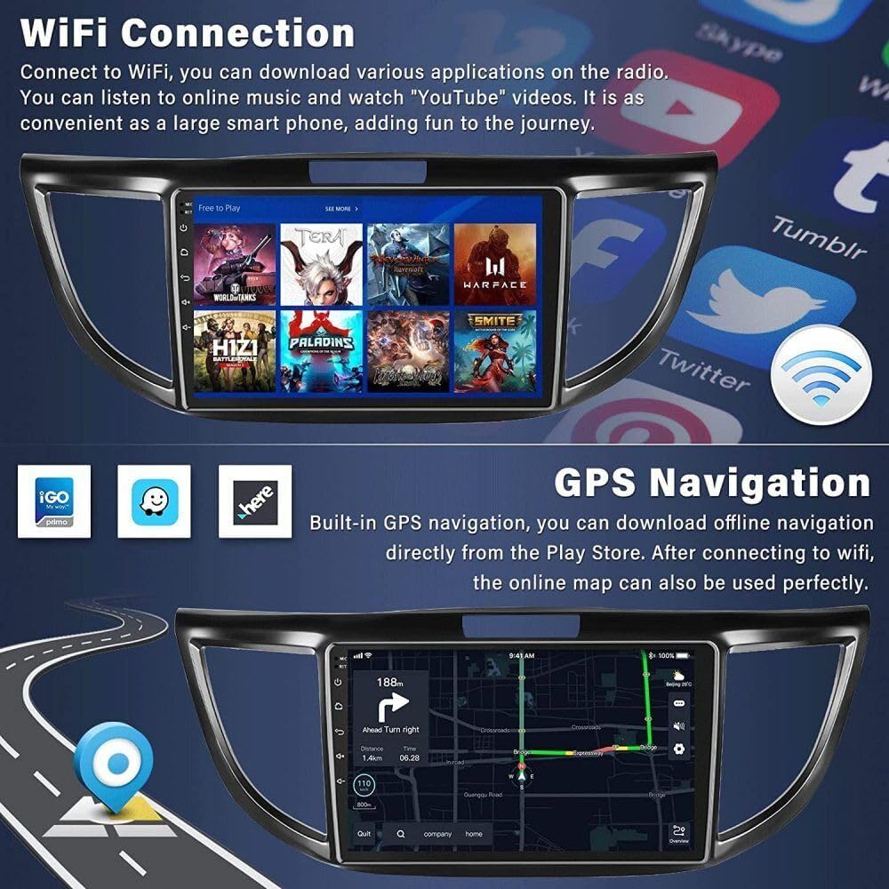 Android 13.0 Double Din Car Stereo for Honda CRV 2012-2016 10 Inch HD Touch Screen Car Audio Receiver with GPS Navigation Bluetooth Head Unit Supports Backup Camera, 2G+32G