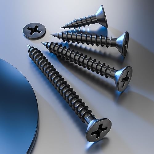 Miniatura 4 de (385 piezas) Tornillos de cabeza plana negros para madera, tornillos autorroscantes de cabeza plana para metal rápido, equipados con kit de anclaje