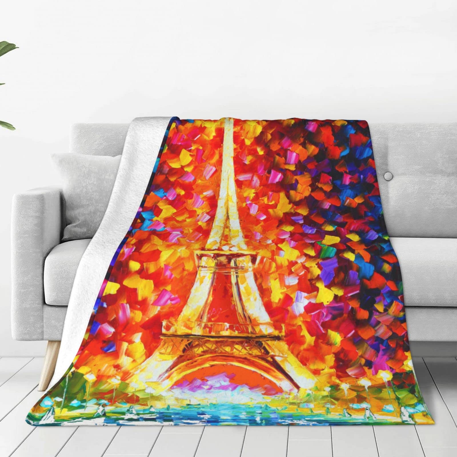 Lsjuee Throw Blanket Paris Eiffel Tower in Oil Painting Warm Cozy Soft Lightweight Flannel Fleece Blanket for Bedroom Sofa Room Home Decorative Fuzzy Blanket 50"x40"