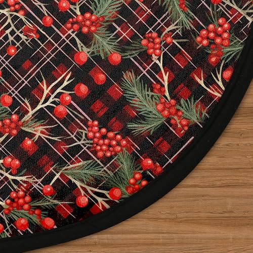 Miniatura 3 de Plaid Christmas Holly Poinsettia Flower03 Round Area Rug 3ft Machine Washable Circular Rugs for Dining Room Table Bedroom Playroom Throw Rugs for