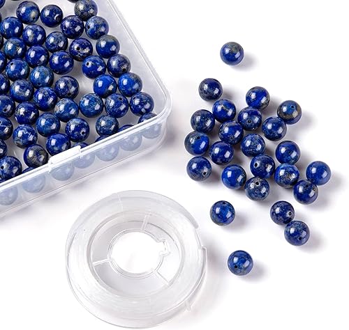 Miniatura 17 de BEEFLYING 100 cuentas de piedra de turmalina negra natural de 0.315 pulgadas (0.315 in), piedras preciosas redondas sueltas con hilo de cristal