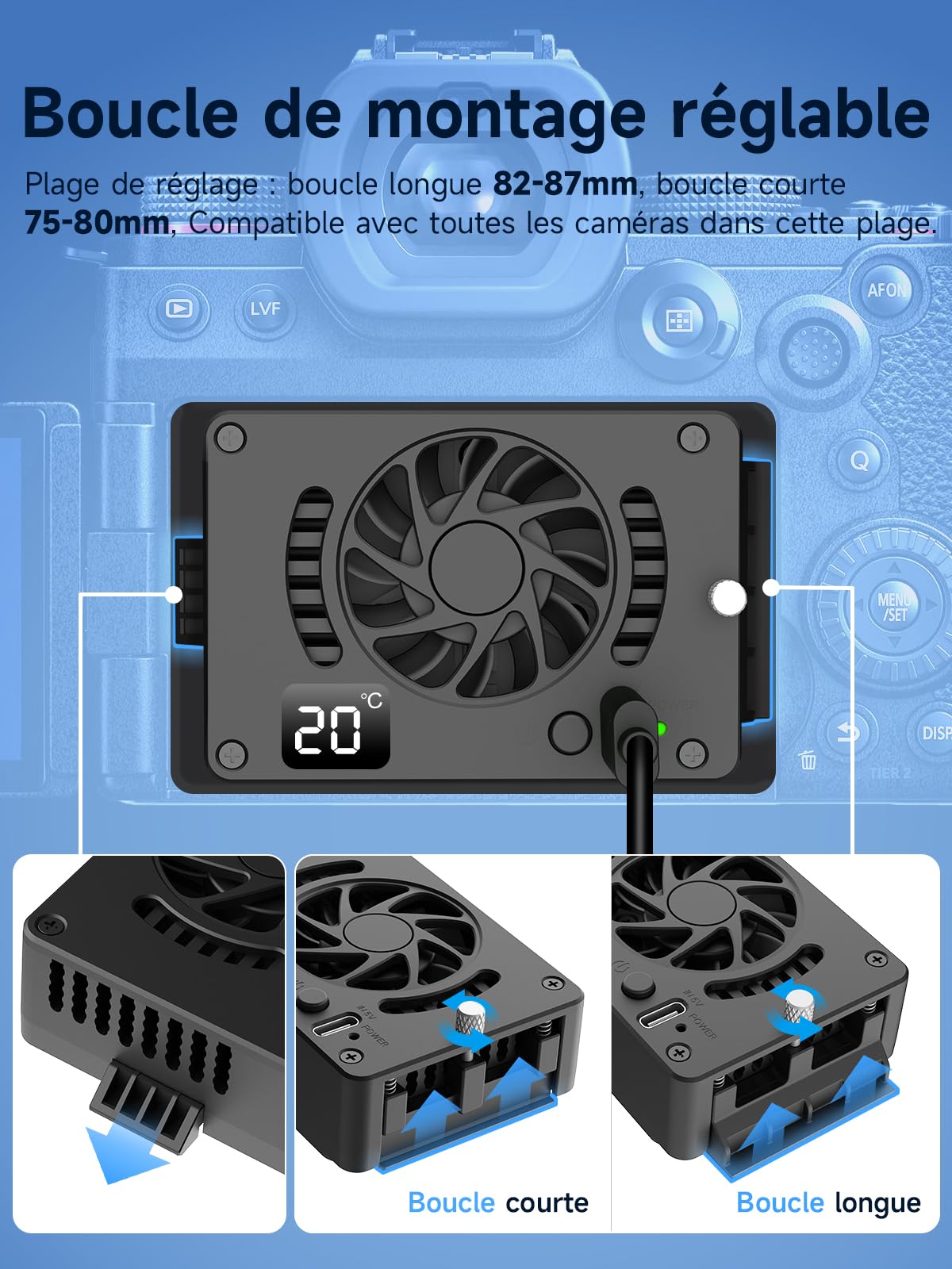 Moman FS10 Ventilateur de Refroidissement Caméra – Refroidisseur à Semi-conducteurs USB-C avec Écran, pour Vidéo 4K, Compatible A7M4/ZV-E1/A6700/FX3/R6/X-T4