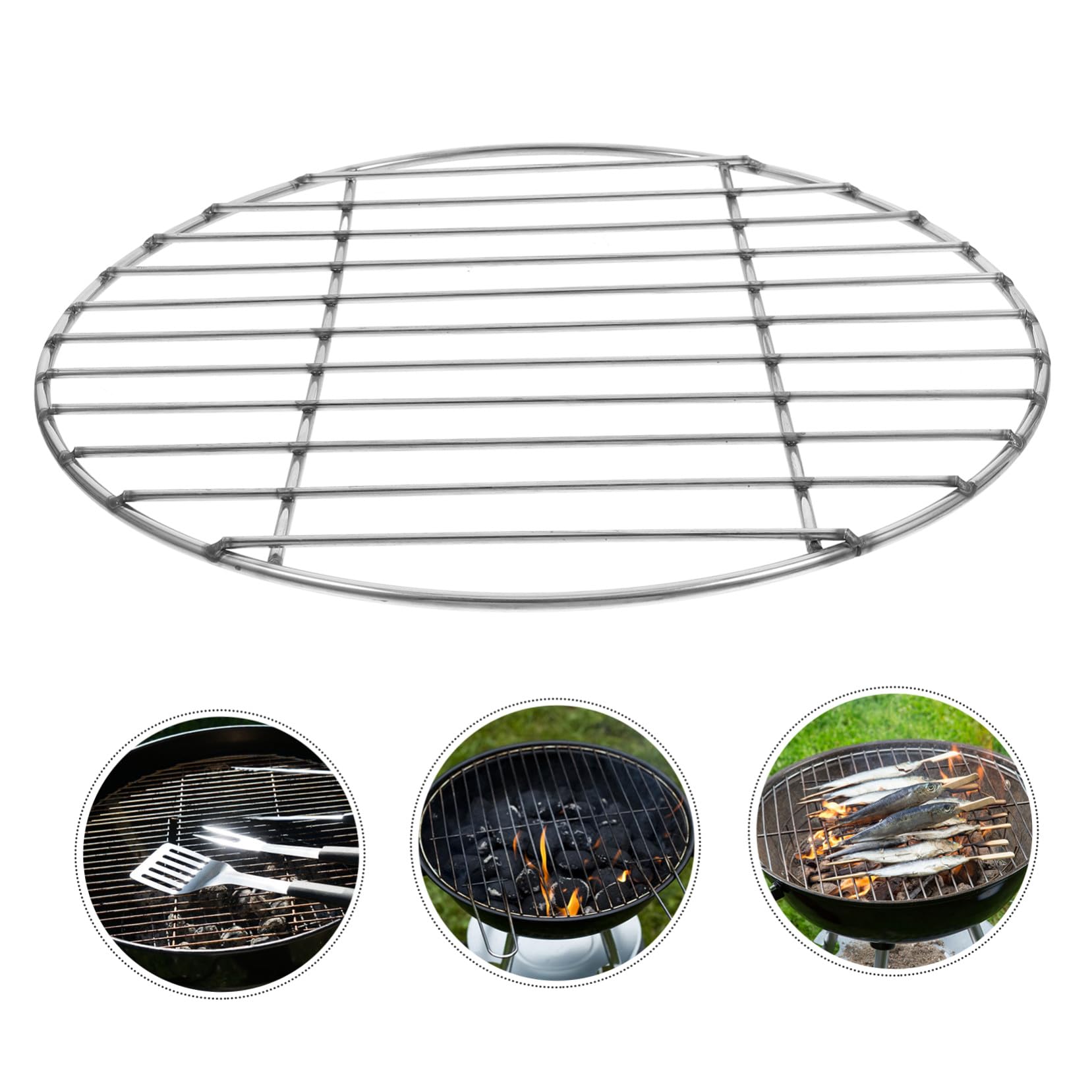 Griglia per barbecue in acciaio inox, rete metallica rotonda riutilizzabile per barbecue all'aperto, perfetta per cucinare anche carne, verdure, pesce e salsicce, strumento da campeggio multifunzione