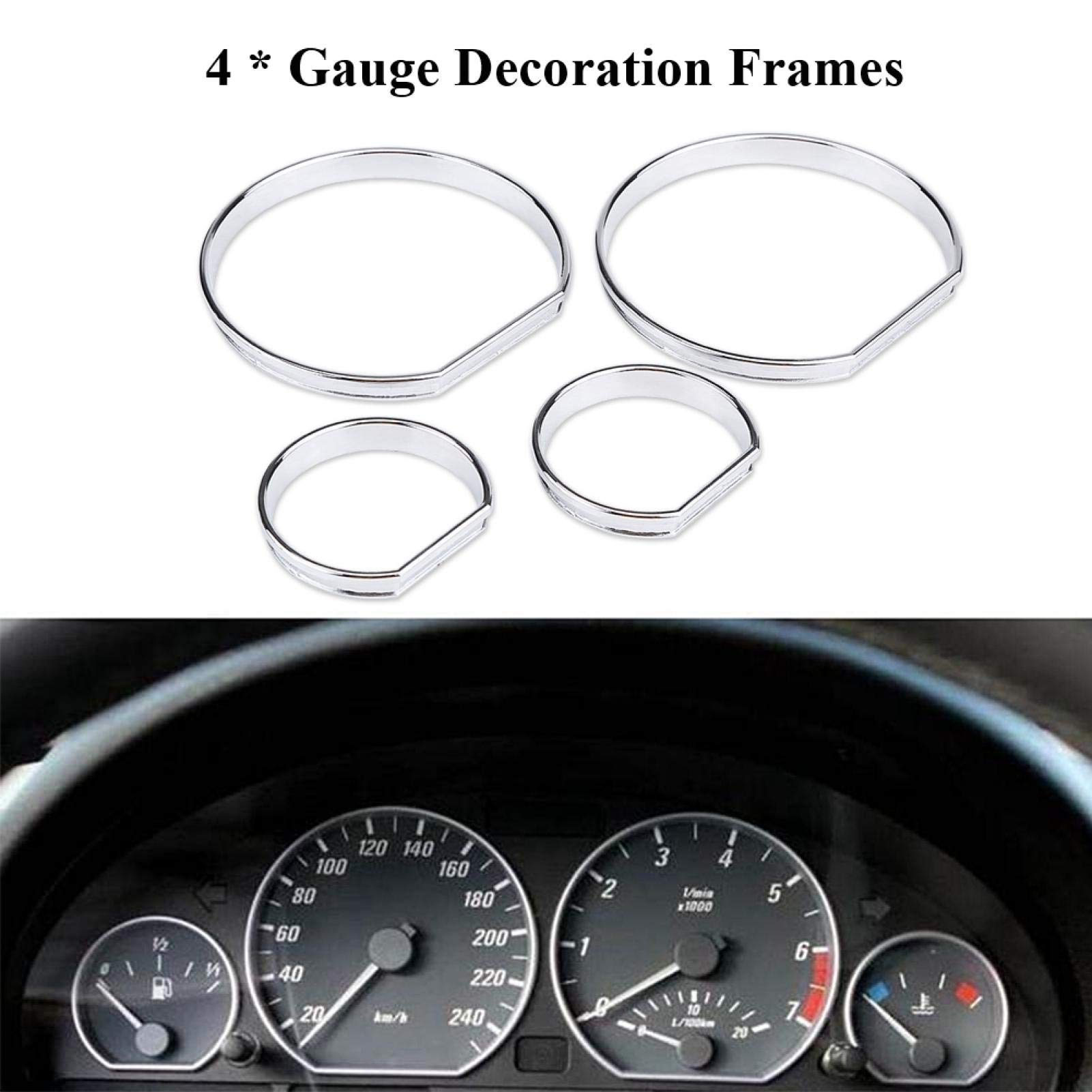 4pcs voiture tableau de bord avant compteur de vitesse jauge décoration cadre cadran anneaux garniture pour E46, cadre de décroation, compteur de vitesse jauge cadran anneaux cadre tableau de bord co