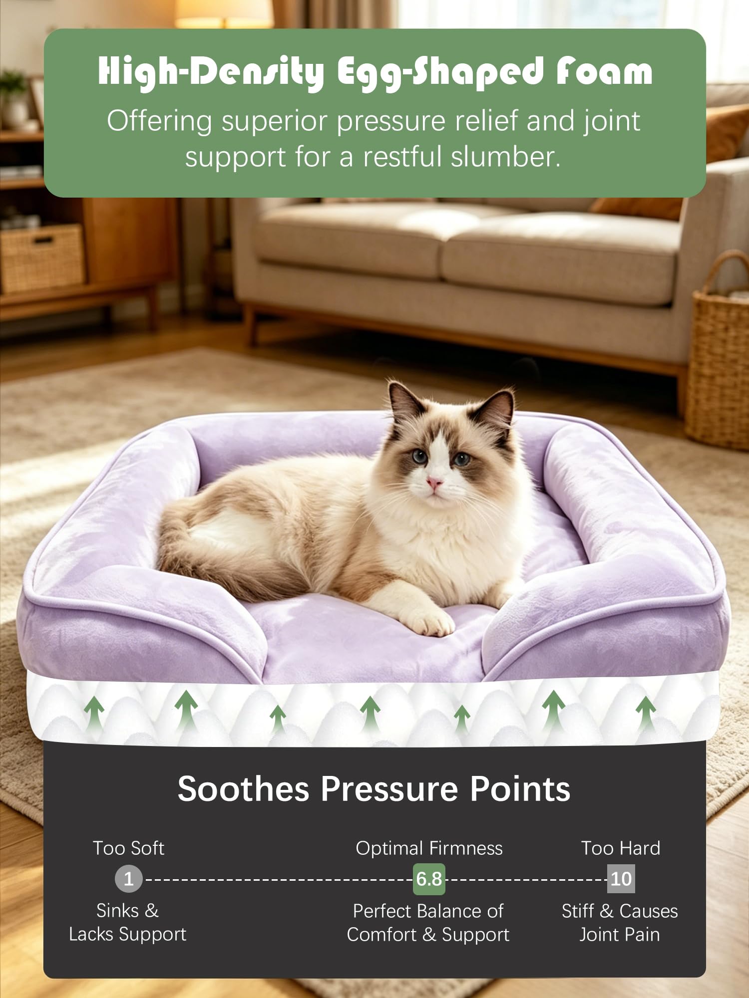 Spotted Play Orthopedic Dog Bed with Sides - Sofa Beds for Small Dogs, Supportive Foam Pet Couch Bed with Washable Removable Cover, Waterproof Lining and Non-Slip Bottom, Purple - S view 4