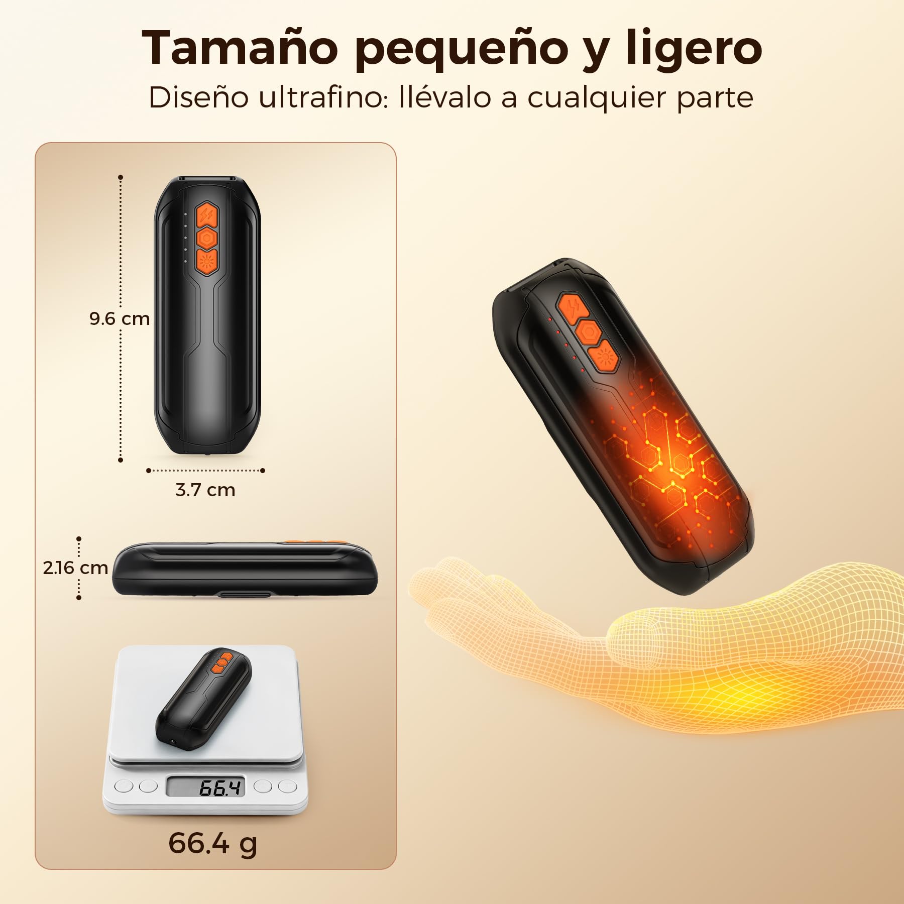 VIWAVE 2 Piezas Calentador de Manos Recargable,Calienta Manos de Bolsillo Reutilizables con LED,Calentador Electrico USB y 5 Ajustes de Temperatura,Portátil Calientamanos Regalos Mujer Hombre — view 6