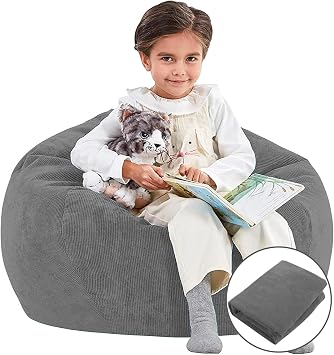 Bean Bag Chair Cover No Filler for Adults and Kids, Extra Large Stuffed Animal Storage Bean Bag Washable Soft Premium Corduroy Stuffable Bean Bag Cover Size1