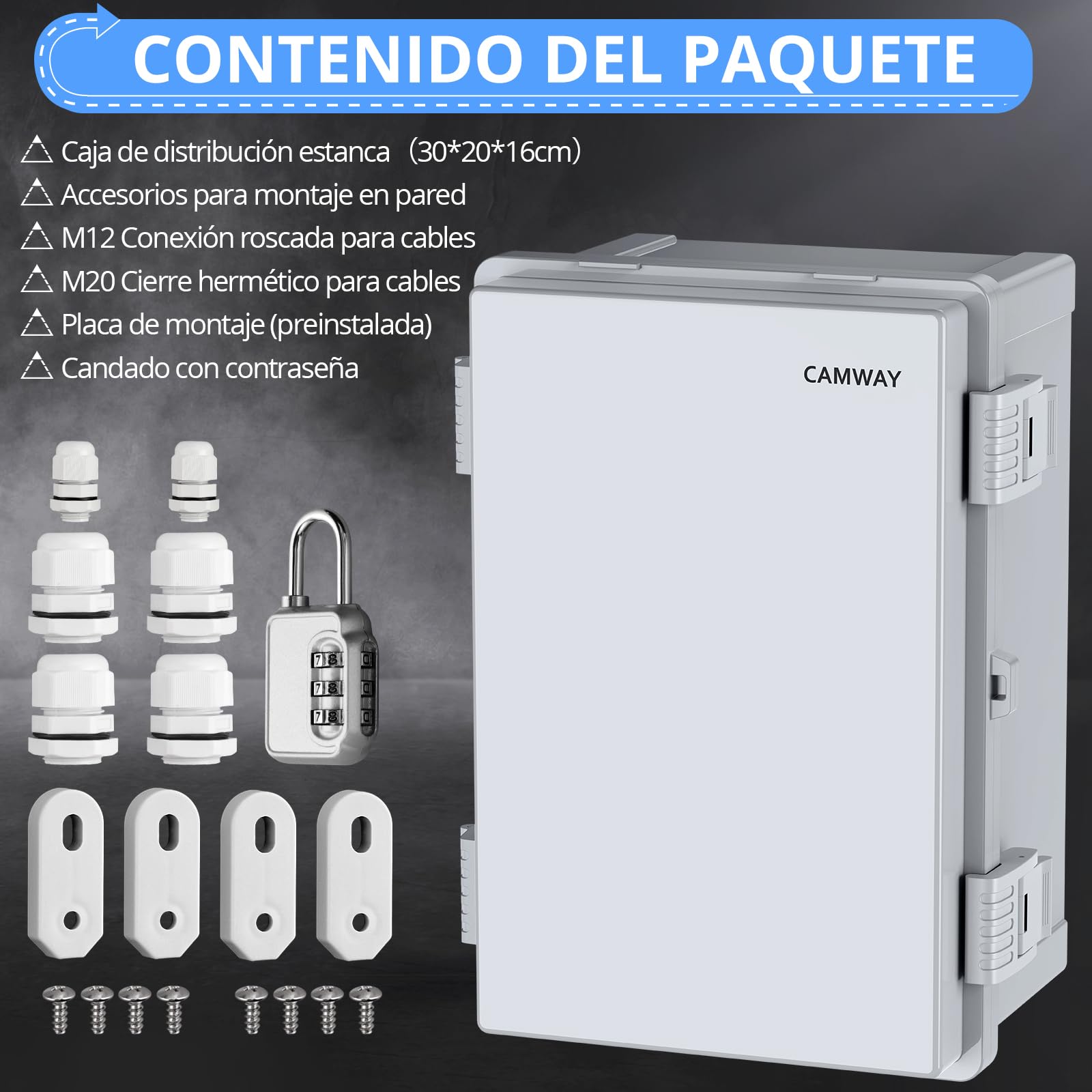CAMWAY Caja Estanca Exterior Electrica Impermeable IP67, Cuadro Eléctrico Superficie con Carcasa Plástico ABS, Cajas de Empalmes 30 * 20 * 16cm,Blanco