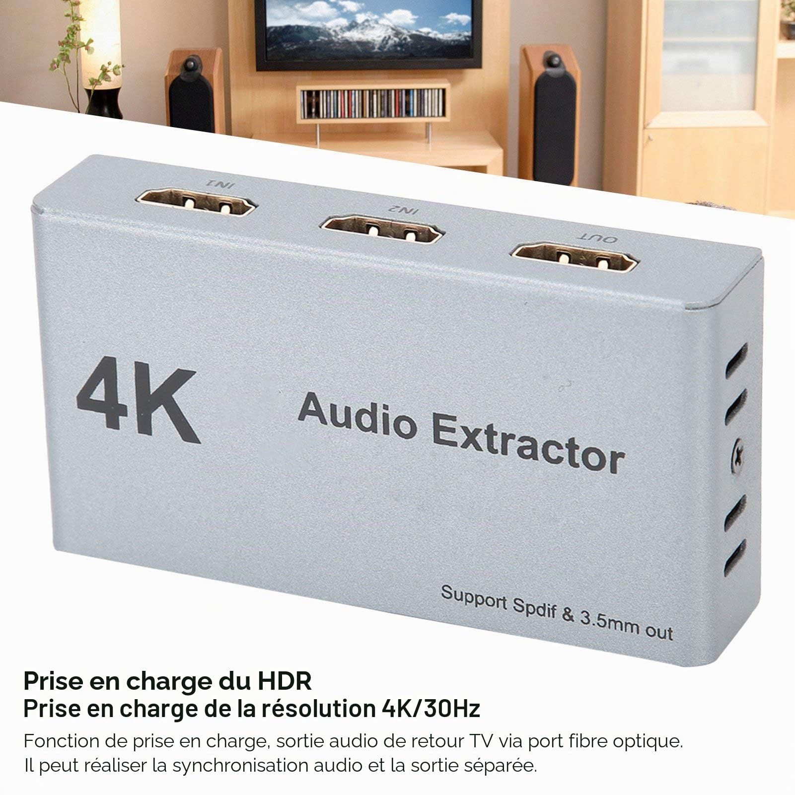 Commutateur HDMI Répartiteur HDMI 4K, 2 en 1 Sortie 2 X 1 Distributeur d'extracteur Audio HDMI, 2 à 1 Adaptateur de convertisseur Audio HDMI Splitter avec SPDIF Optique + Jack 3,5 mm