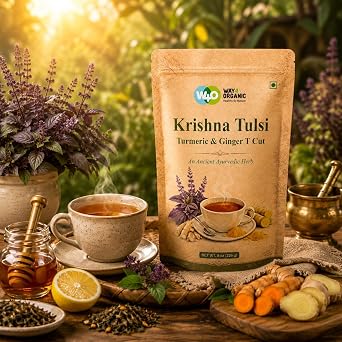 Holy Basil Tulsi Herbal Tea with Ginger & Turmeric, Krishna Tulsi Cut & Sifted Loose Leaf Tea, Caffeine Free, 8 Oz (Pack 1)